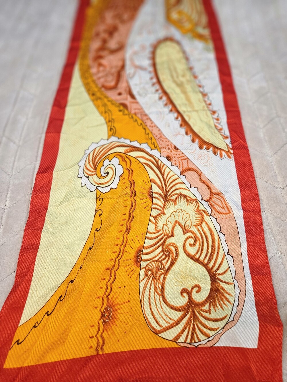 Silk Harve Benard Red, Orange & Cream Paisley Silk Scarf